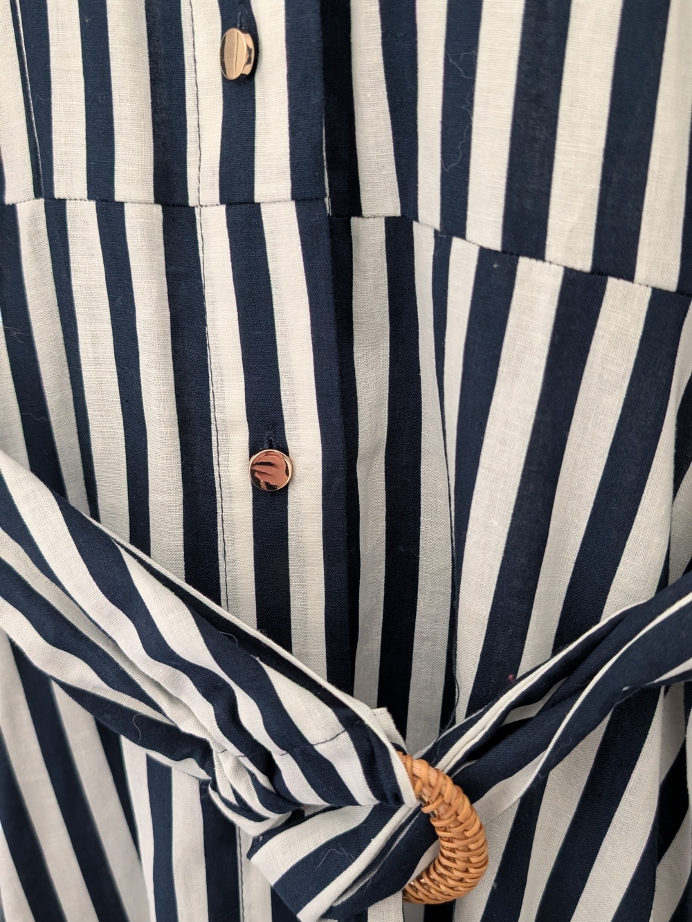 Zara Navy and White Stripe Button-Front Shirt Dress - Picture 4 of 8